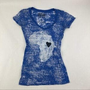 Threads 4 Though Tshirt Womens Small Blue Vneck Lightweight Africa Cap Sleeve